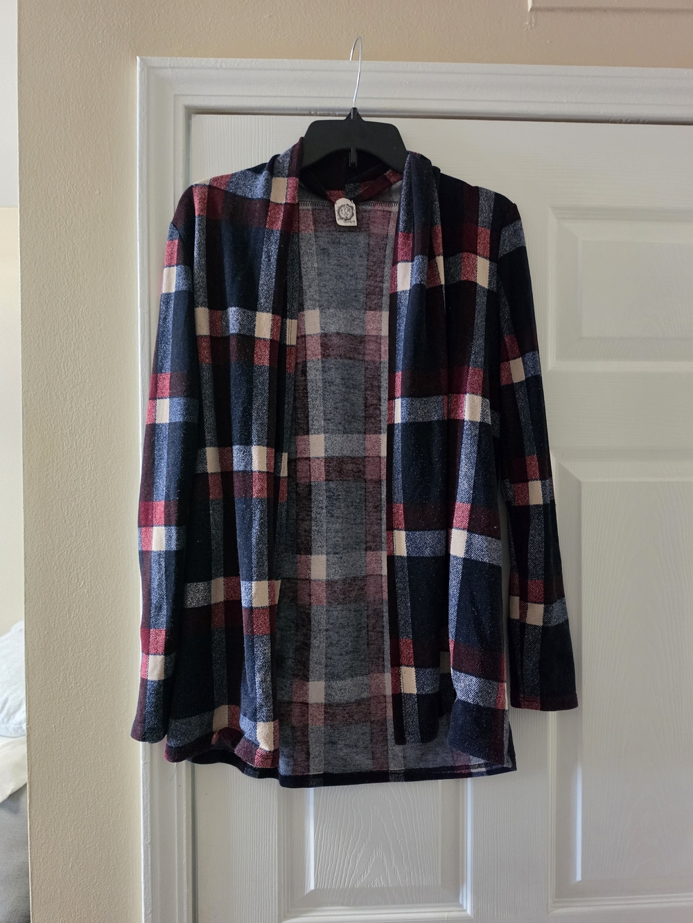 Sun n Moon Navy, Red and White Plaid Open Cardigan - S